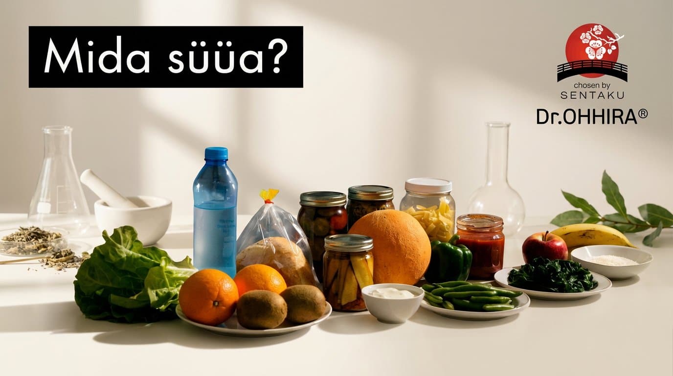 Toidulaud puuviljade, köögiviljade, purkide ja leivaga küsib: Mida süüa?