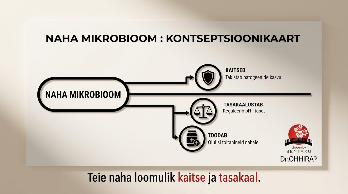 Naha mikrobioomi kontseptsioonikaart, mis kirjeldab selle kaitsvaid, tasakaalustavaid ja toitainerikkaid funktsioone.