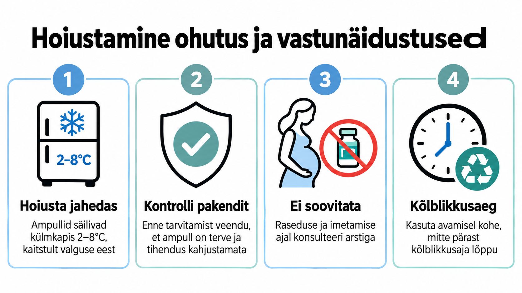 Juhend dr Ohhira kollageeni ampullide ohutuks hoiustamiseks, kontrollimiseks ja kasutamiseks raseduse ajal ja pärast avamist.
